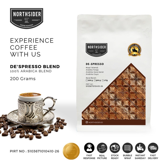 

kopi-biji- biji kopi arabika de s-presso blend - 200gr northsider espresso blend - giling kasar