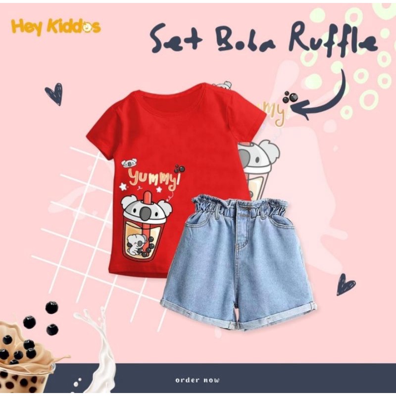 Heyy Kiddos Setelan Boba Ruffle