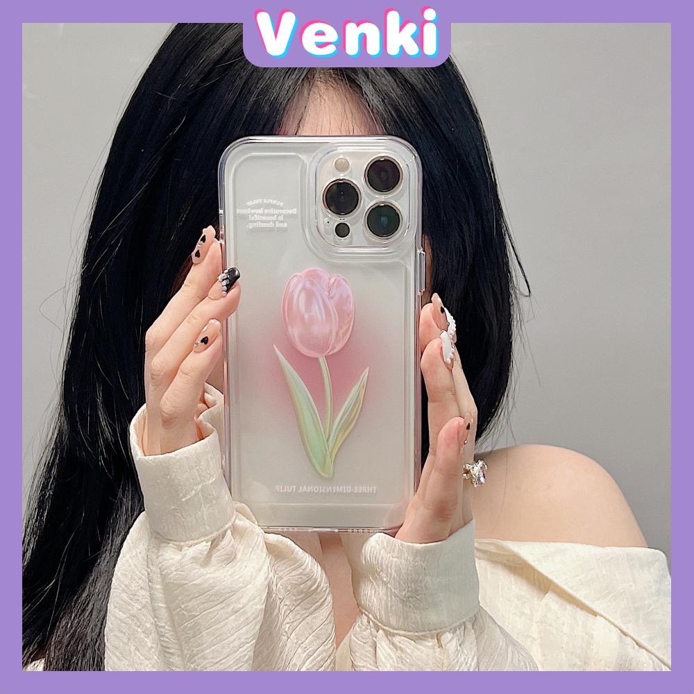 iPhone Case Luxury Silicone Soft Case Clear Case Shockproof Protection Camera Pink Tulip Flower Compatible For iPhone 11 iPhone 13 Pro Max iPhone 12 Pro Max iPhone 7Plus iPhone xr