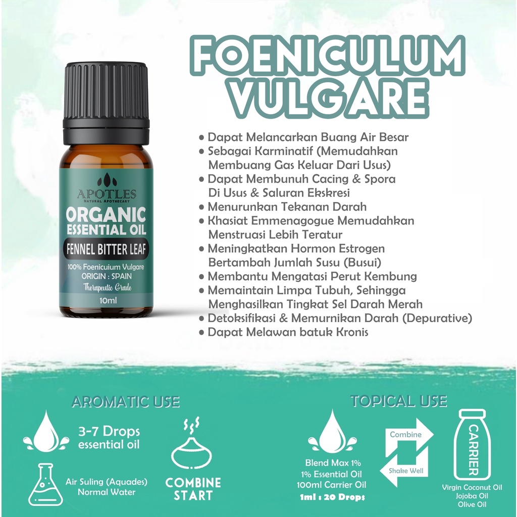 Fennel Bitter Leaf Pure Essential Oil - Minyak Aromaterapi Daun Adas 10ml