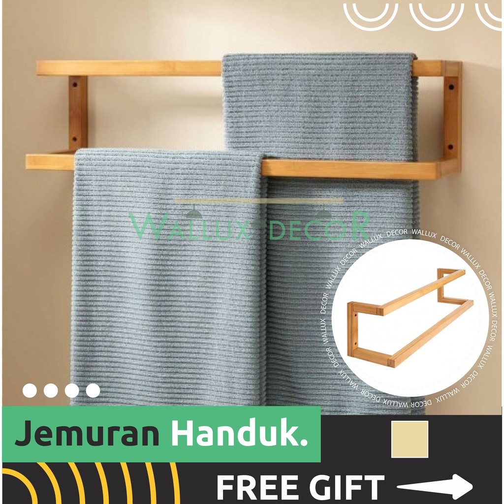 Rak Jemuran Handuk Dinding Toilet / Rak Gantungan Baju / Rak Kamar Mandi Kayu Minimalis Serbaguna