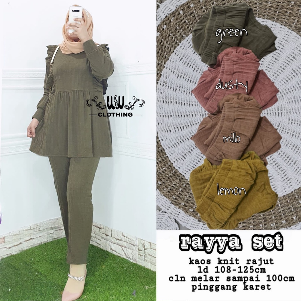 Rayya One Set Rajut Jumbo Ld 120 125 Setelan Jumbo Wanita XXXL One Set Polos Premium
