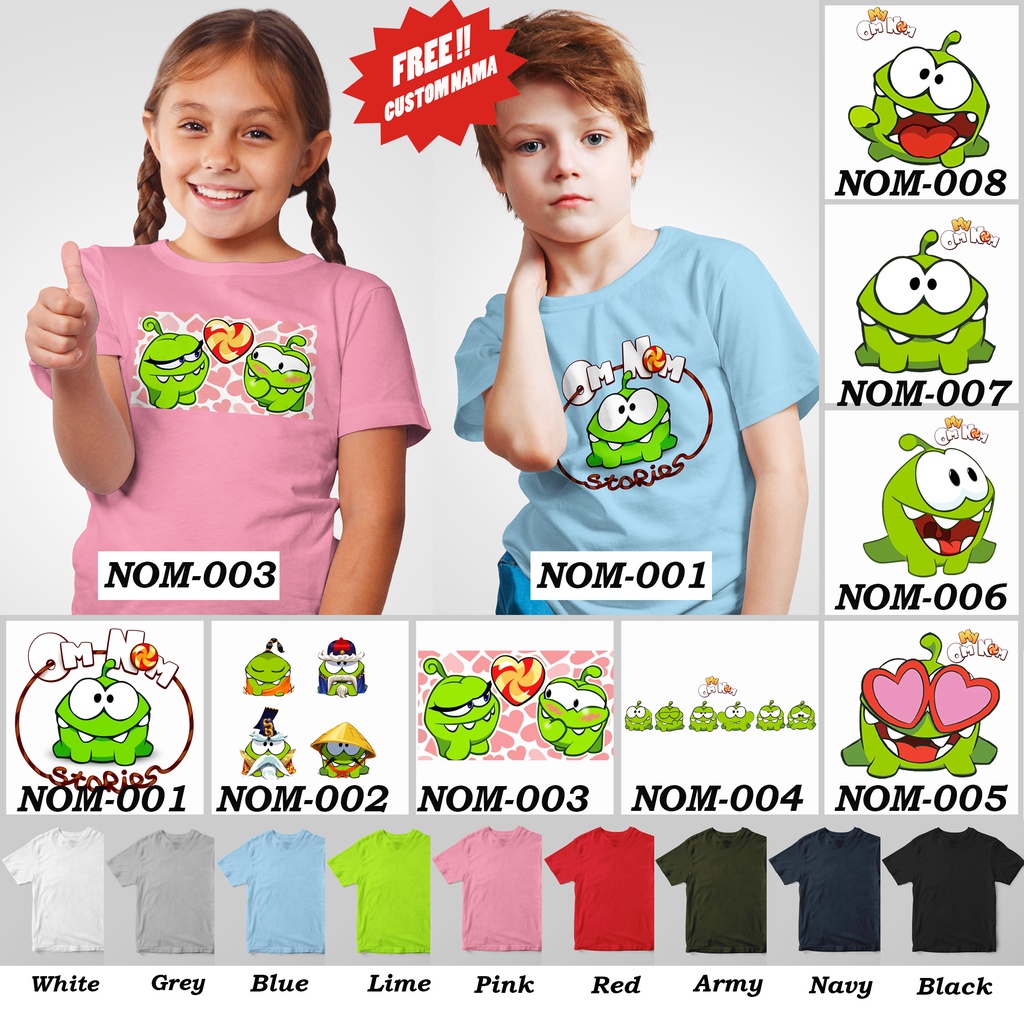 [FREE NAMA!!] Kaos Anak &amp; Family Om Nom! / Cut The Rope 100% COTTON PREMIUM