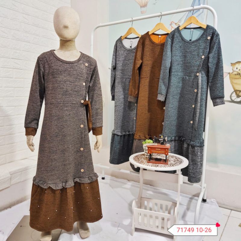 Gamis Kancing Rumbai Bahan Kaos Tebal Import (usia 6-16thun)