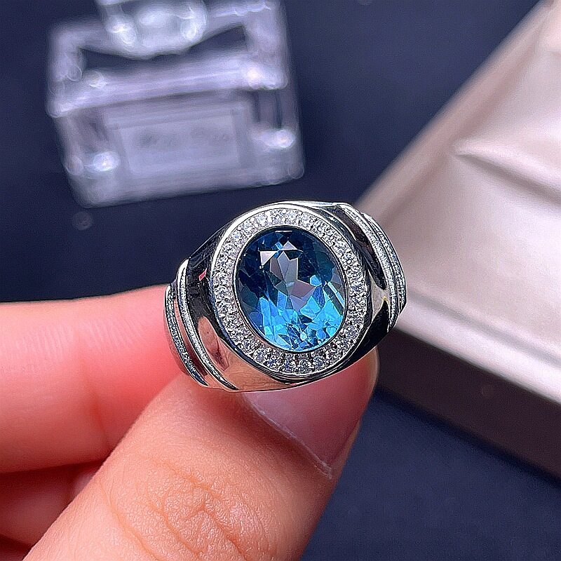 Cincin Silver Plated 925 Hias Kristal Zirkon Biru Gaya Klasik Untuk Pesta