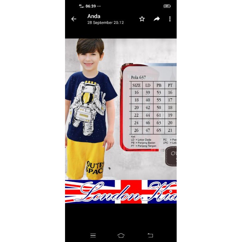 SETELAN LONDON KIDS 16-26