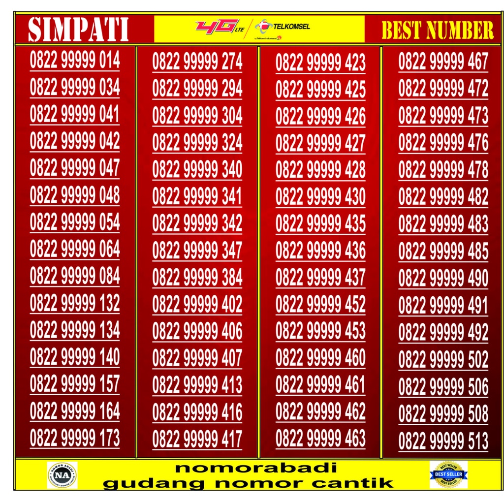 NOMOR CANTIK SIMPATI 4G 0822 9999 H600