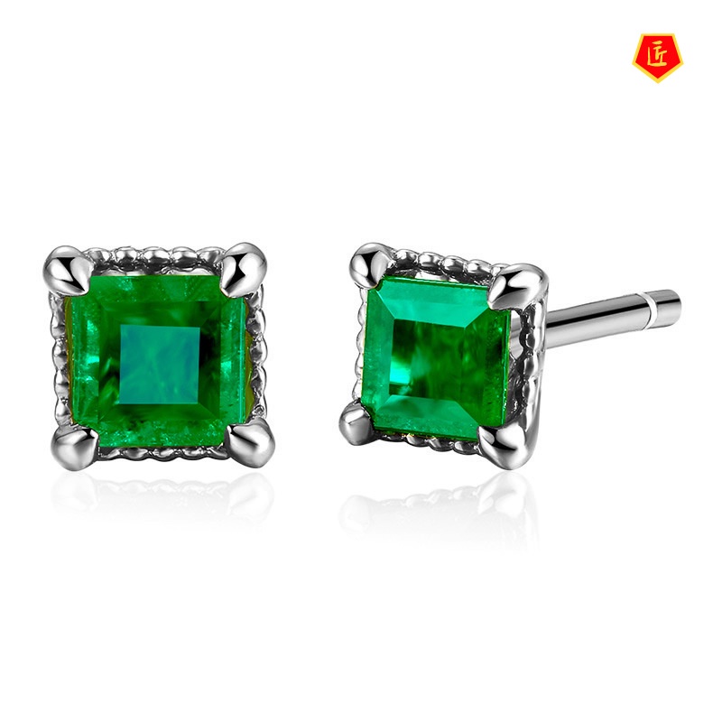 [Ready Stock]New 18K Gold Emerald Stud Earrings Exquisite