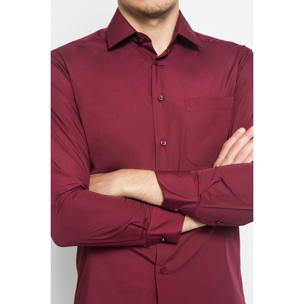 Alisan Kemeja Lengan Panjang Polos Slimfit PLSSFLS Maroon / Ramayana Jatinegara