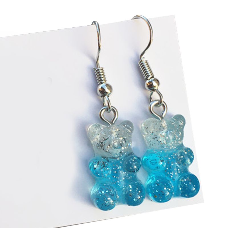 Siy 1 Pasang Anting Kait Gantung Wanita Bahan Resin Desain Beruang Kartun Warna Warni Menarik Untuk Hadiah