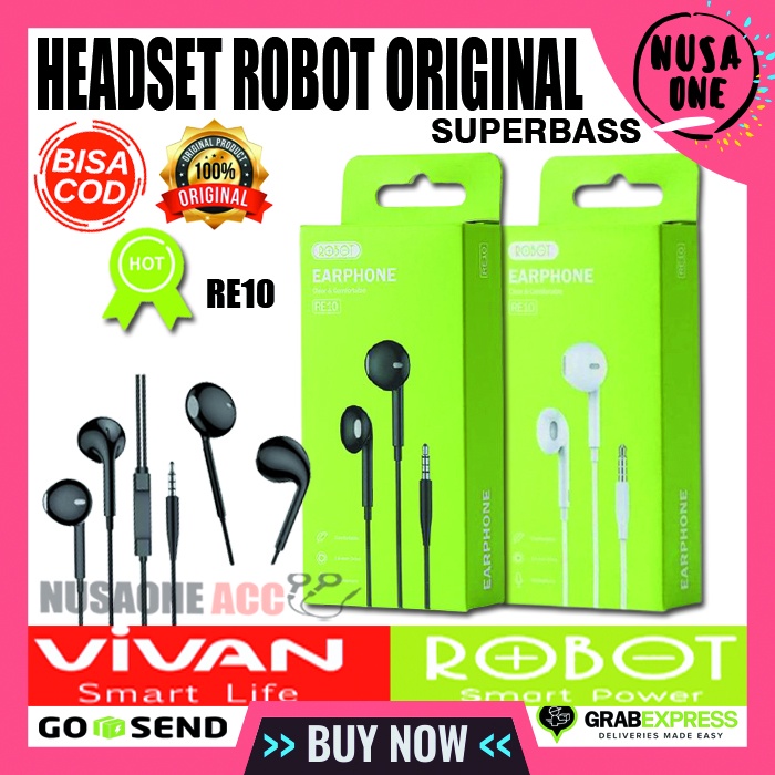 HANDSFREE ROBOT HEADSET ANDROID EARPHONE ROBOT HETSET ROBOT RE10 BLACK AND WHITE HEDSET ANDROID TANP