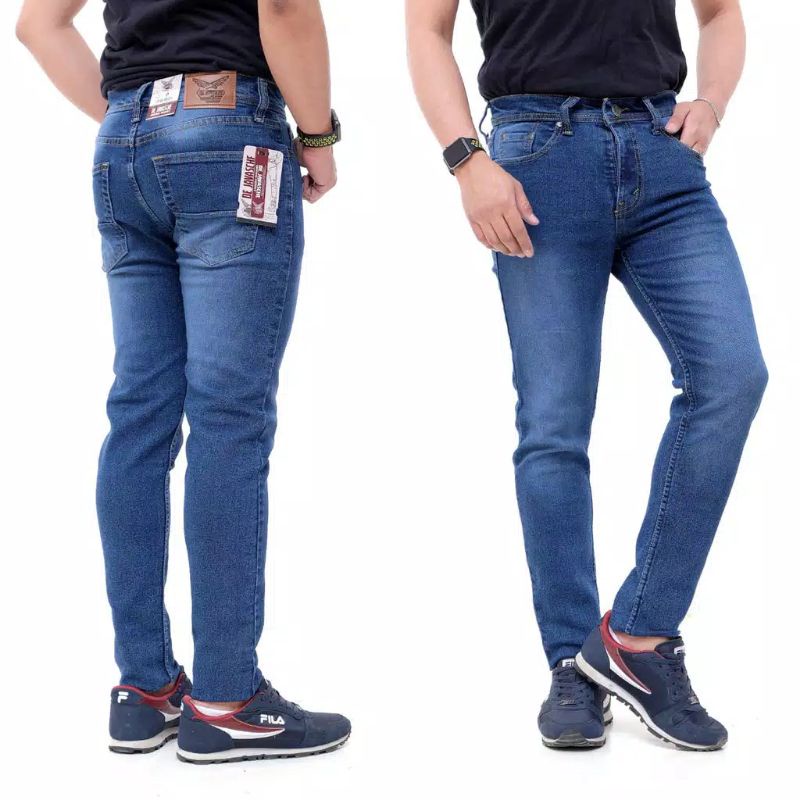 Celana jeans pria pensil slimfit panjang street melar