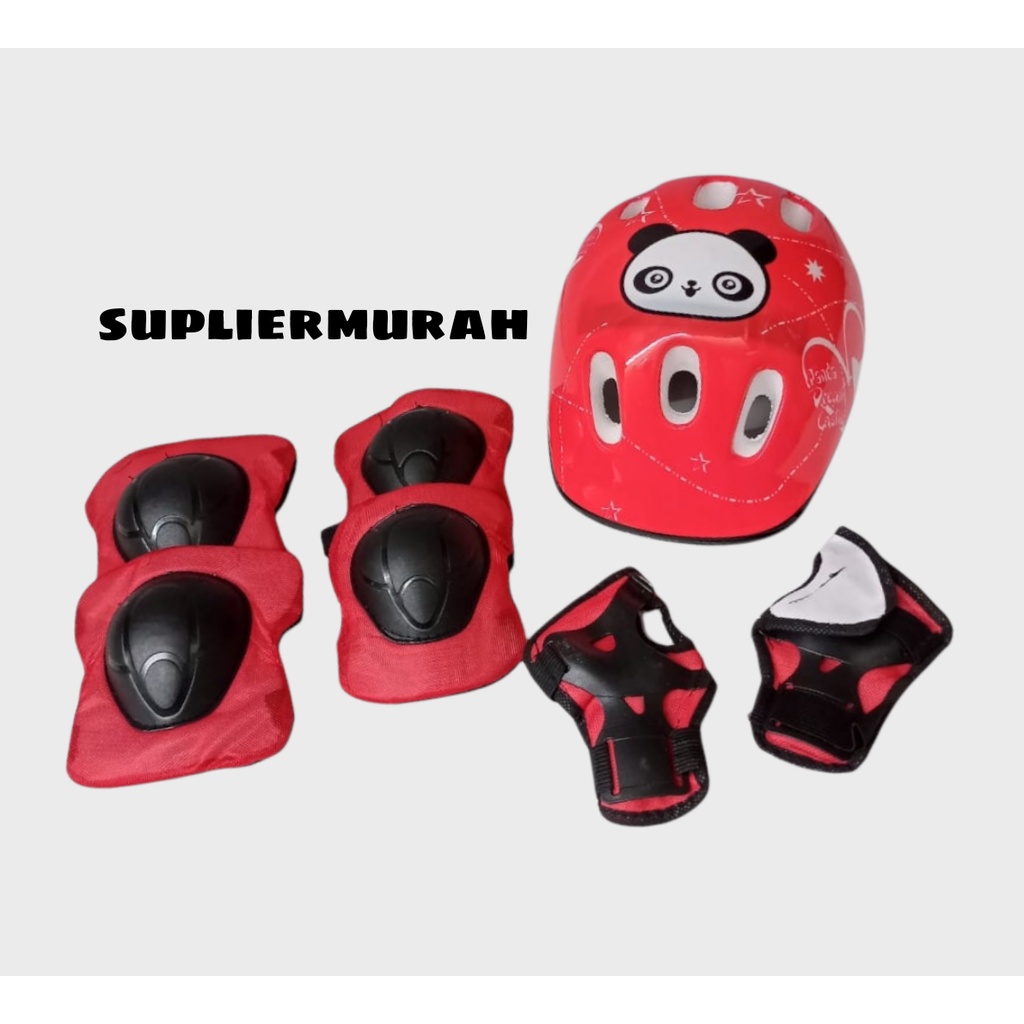 paket helm dan deker sepatu roda anak / inline skater basic protector / helm sepeda