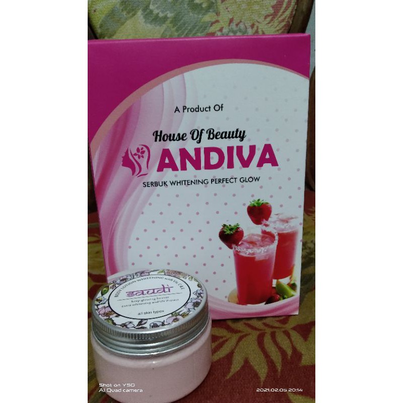 paket hemat perawatan dari luar dan dlam, Hb Saudi 100ml dan serbuk glow andiva