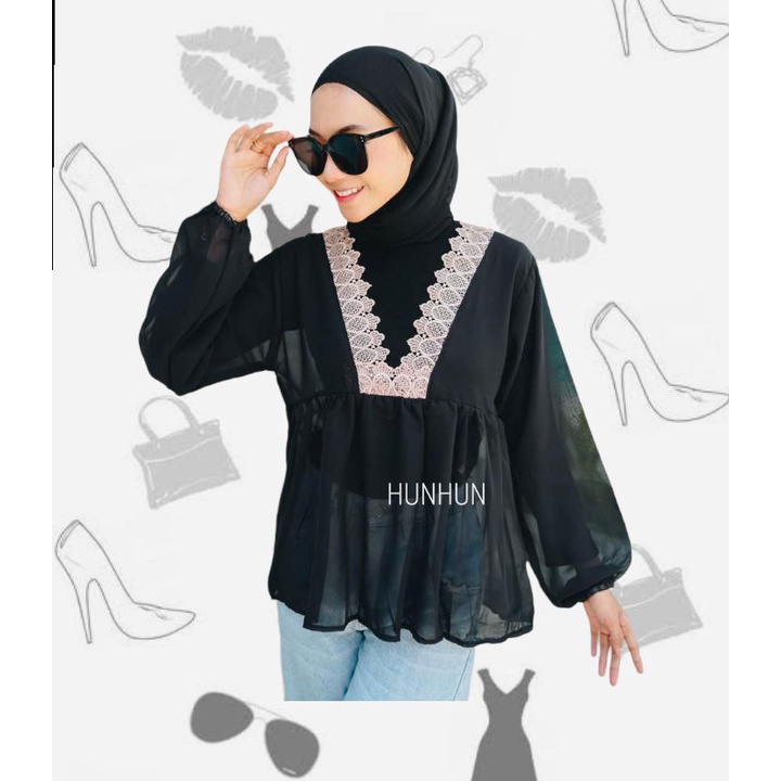 HARUKA BLOUSE / BLOUSE KOREA BLOUSE RENDA PREMIUM / Blouse wanita polos renda / Haruka blouse / Haru