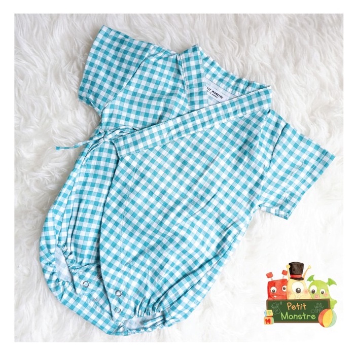 Kimono Bayi Perempuan Laki-Laki | Baju Bayi | Jumper Bayi Katun Jepang Motif Kotak