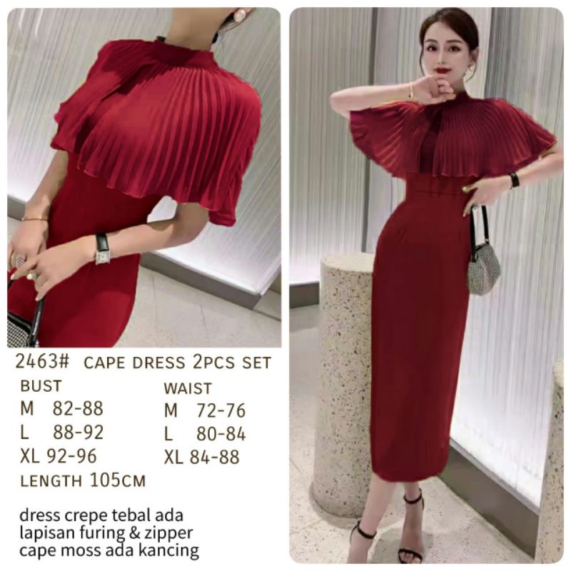 MDLV ~ 2463 Cape Dress 2pcs Set Dress Women Set Premium Cheongsam Fashion Import