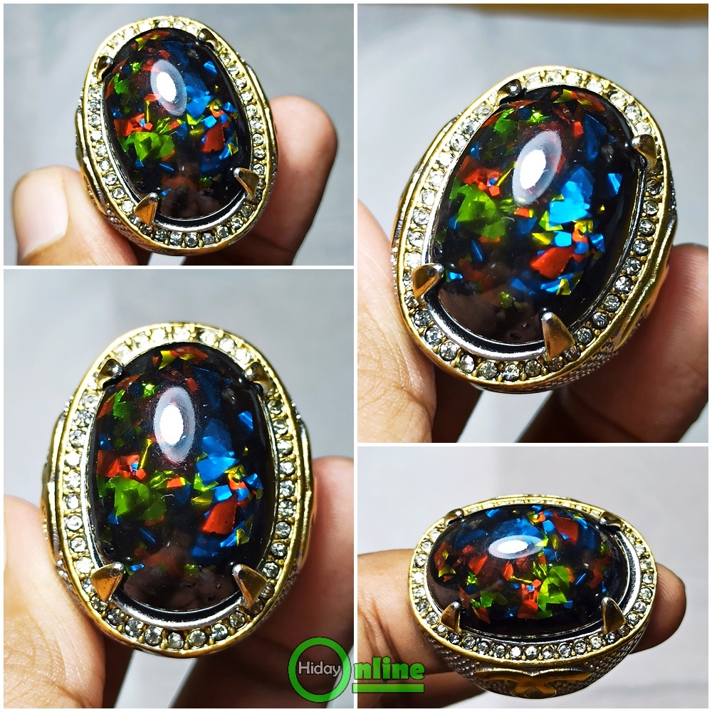 CINCIN KALIMAYA BLACK OPAL JARONG BIG SIZE CHATAM MURAH [BAHAN RESIN]