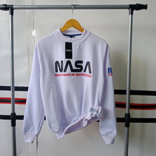 SWEATER CREWNECK NASA SCRIPST H*M TEKS DADA LOGO BENDERA USA ORISINAL BANDUNG