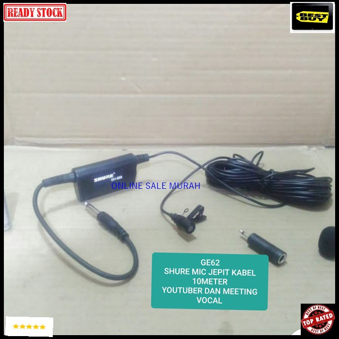 G62 shure Mic Jepit kabel 10 meter Kancing kerah baju microphone Clip on klip tie Condensor sensitif aux mikrophone mik karaoke sound audio klip cable profesional pro vocal vokal karaoke mikrophone microphone audio sound system panggung dj studio sensitif