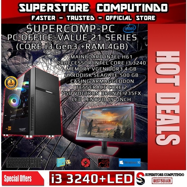 PC Rakitan Office Intel Core i3-RAM 4GB-Value 21 Series-With LED Monitor