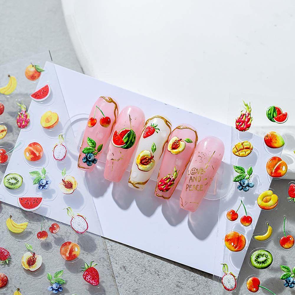 AUGUSTINA Agustina Bunga Stiker Kuku Relief Cherry Rose Self Adhesive Nail Art Dekorasi