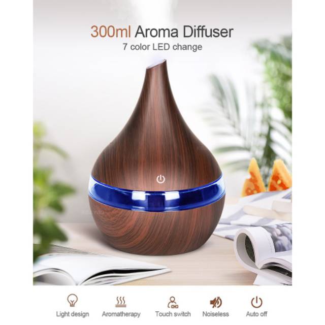 Humidifier Kbaybo Diffuser Aromaterapi Ultrasonic Taffware Air Humidifier Aromatherapy Wood Grain 300ml