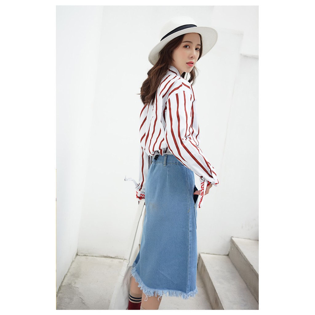 KARAKOREA - 6051 Dahye Denim Skirt/Rok jeans wanita/Rok Jeans Korea/Rok wanita