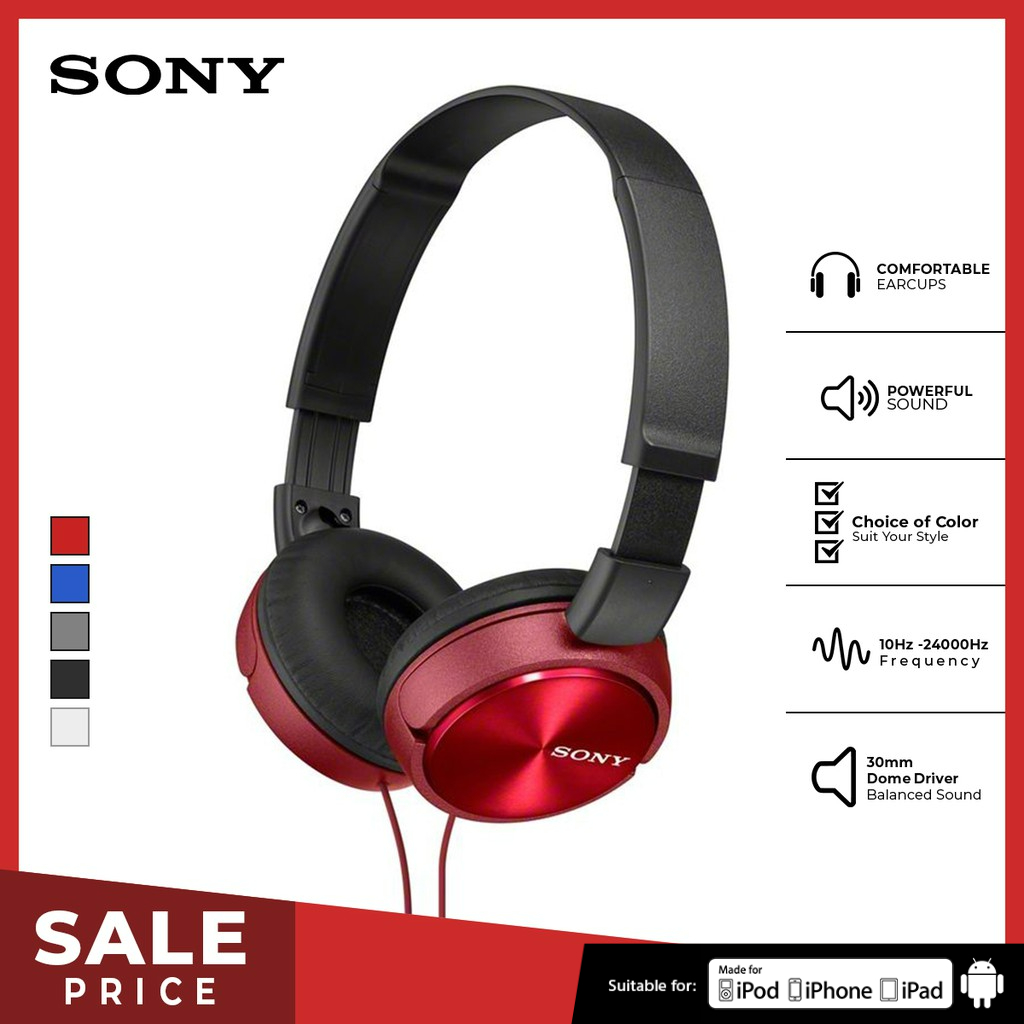 Sony MDR-ZX310AP Headset Mass Model Overbands With Microphone - Red Original