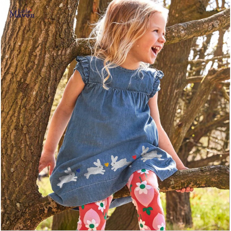 Baju Pakaian Dress Fashion Anak Perempuan LITTLE MAVEN COTTON JEANS BLUE RABBIT S1030