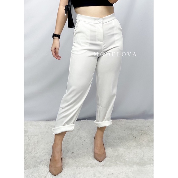 MDLV ~ 9960# Holanda Cuff Straight Pants Celana Panjang Katun lembut Import Fashion Import