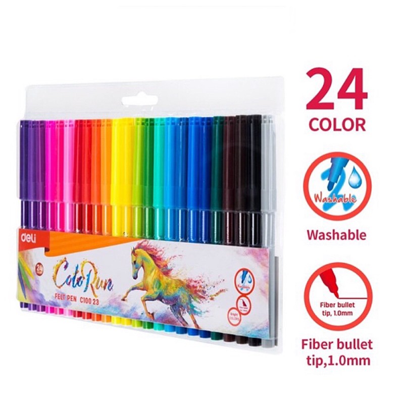 

Deli Felt Pen Washable 24 Color EC10023 / Spidol Warna Deli 24 Warna