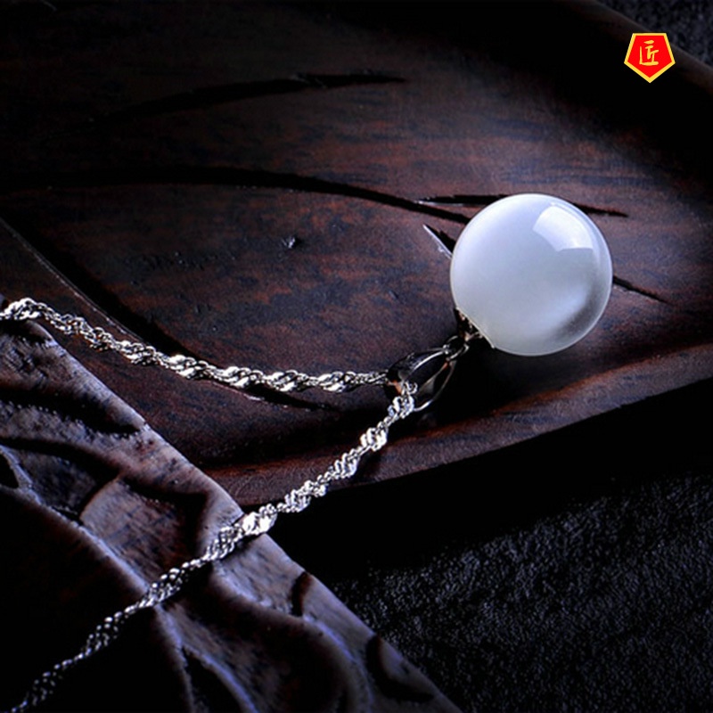 [Ready Stock]White Opal Pendant Necklace Women's Simple Fashion