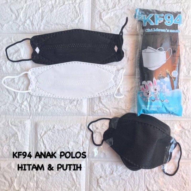 MASKER KF94 ANAK HITAM/PUTIH POLOS MURAH ISI 10