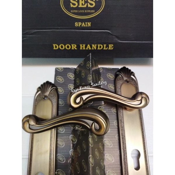 Handle Pintu Plate SES Spain Antique Brass/Ukir/Gagang Pintu/Pegangan Pintu