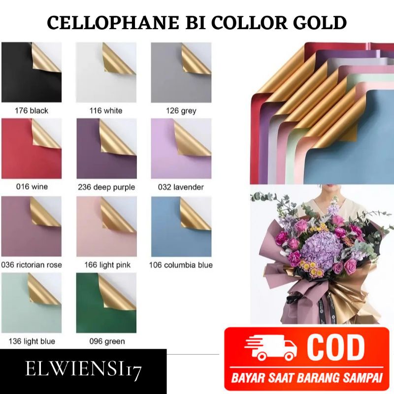 [COD] Flower Wrapping  Paper Bi Color Gold Cellophane Ecer Kertas Buket Bunga
