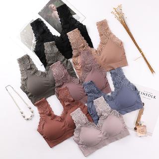 DF BR287 BH Wanita Sports Bra V-Neck Aksen Hem Lace dengan Pad Busa untuk Yoga