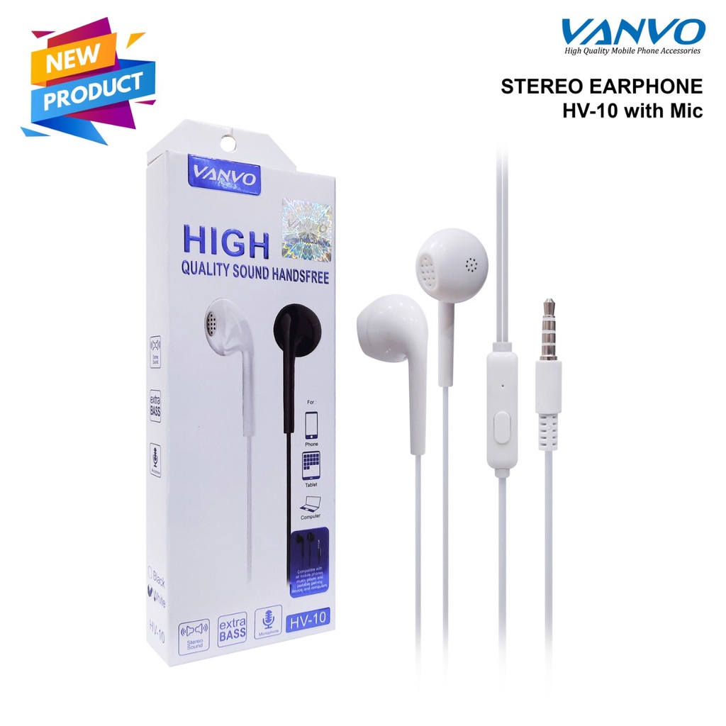 Earphone Headset Stereo Original Vanvo HV-10 Handsfree with Mic Earphone vanvo Headset