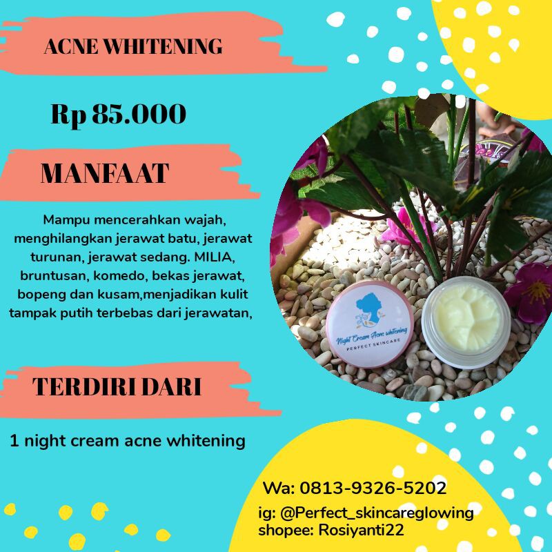 Acne whitening glow | cream malam jerawat ampuh