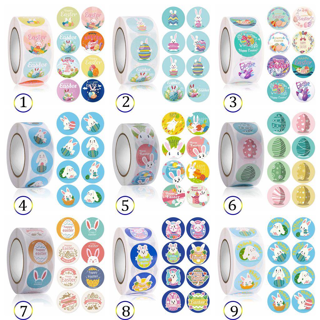 [Elegan] Paskah Stiker Kreatif 500pcs/roll Amplop Seal Dekorasi Happy Rabbit, Easter Egg Pattern Wrapping Sticker Box Tag