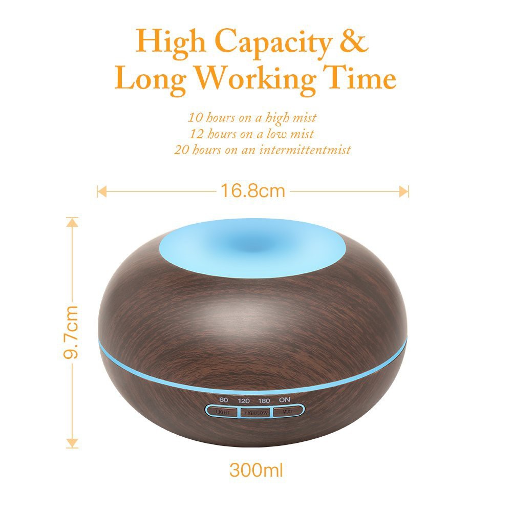 H02 - Essential Oil Diffuser Ultrasonic Cool Mist Aroma Humidifier 7 Colors Mood Light LED 300ml