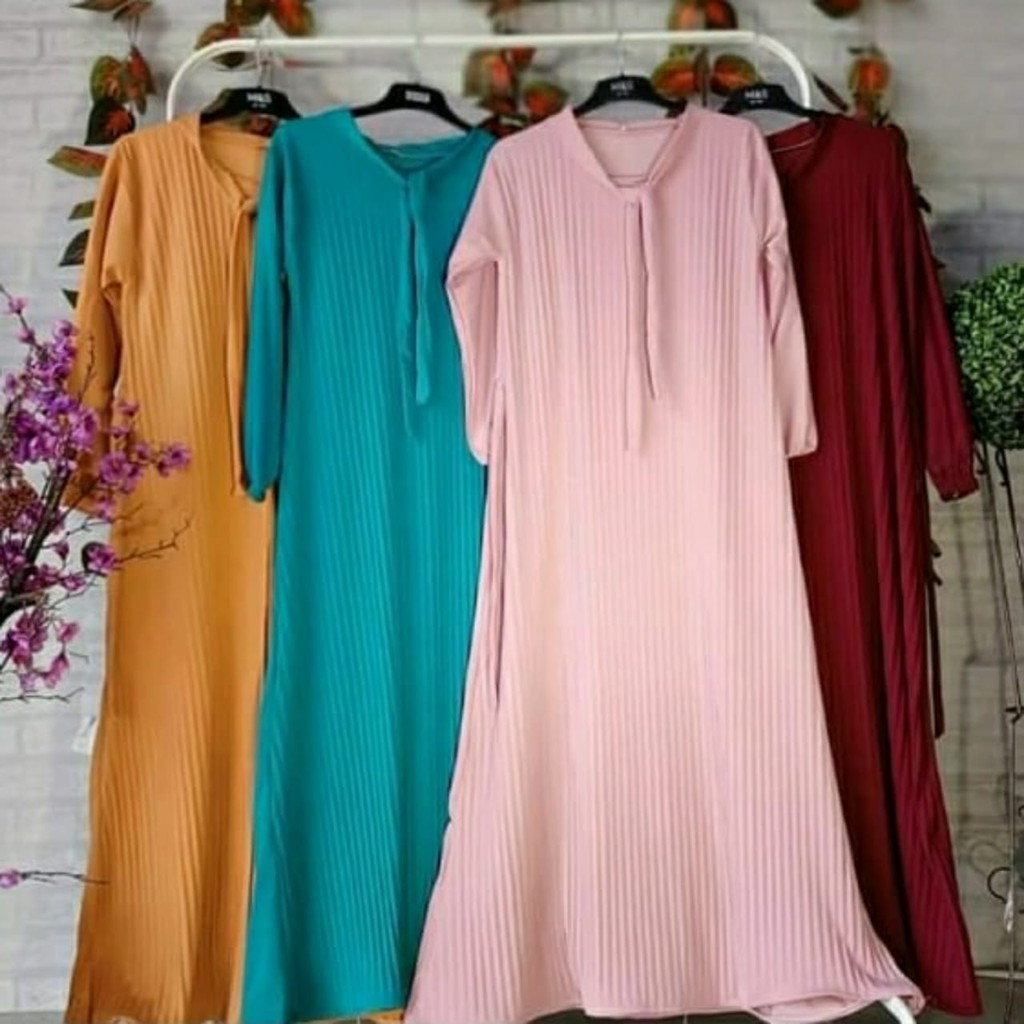 GAMIS PLISKET TERBARU / MODEL GAMIS PLISKET TALI PITA / LONGDRESS PLISKET LENGAN PANJANG MURAH