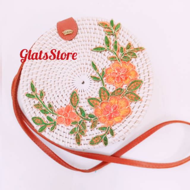 Tas Rotan Bordir Rose Gold
