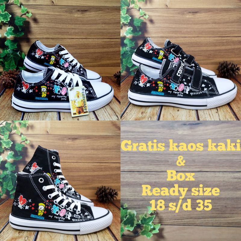 sepatu anak converse anak bts bt21 warna hitam sepatu sekolah anak sepatu anak laki laki dan sepatu anak perempuan berkualitas premium