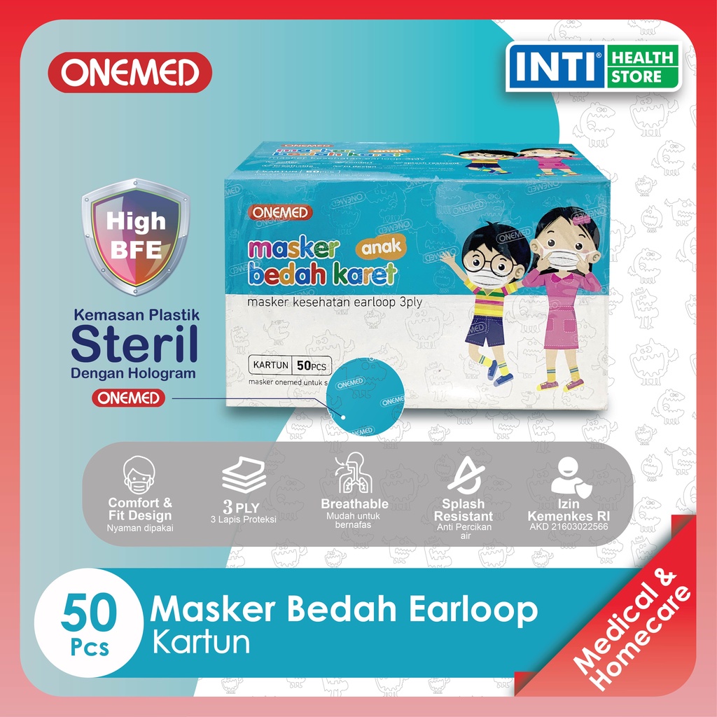 Onemed | Masker Anak Earloop 3 Ply | Surgical Mask | Masker Anak Medis | Kartun