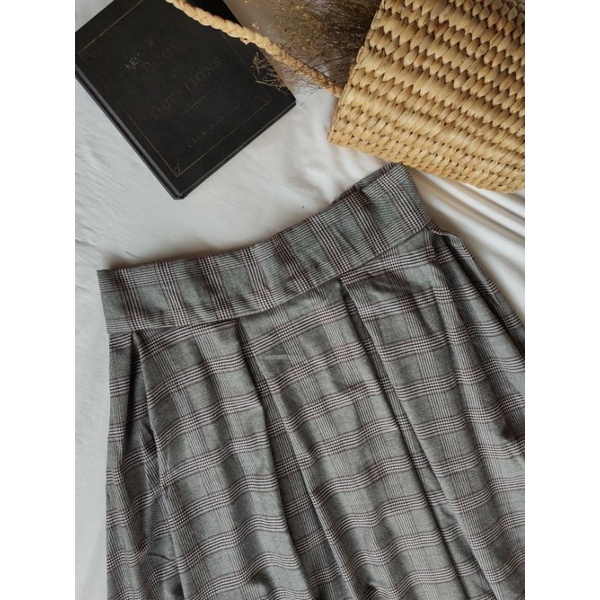 Vintage Skirt / Rok panjang motif kotak Korea / Rok Tartan-Grey