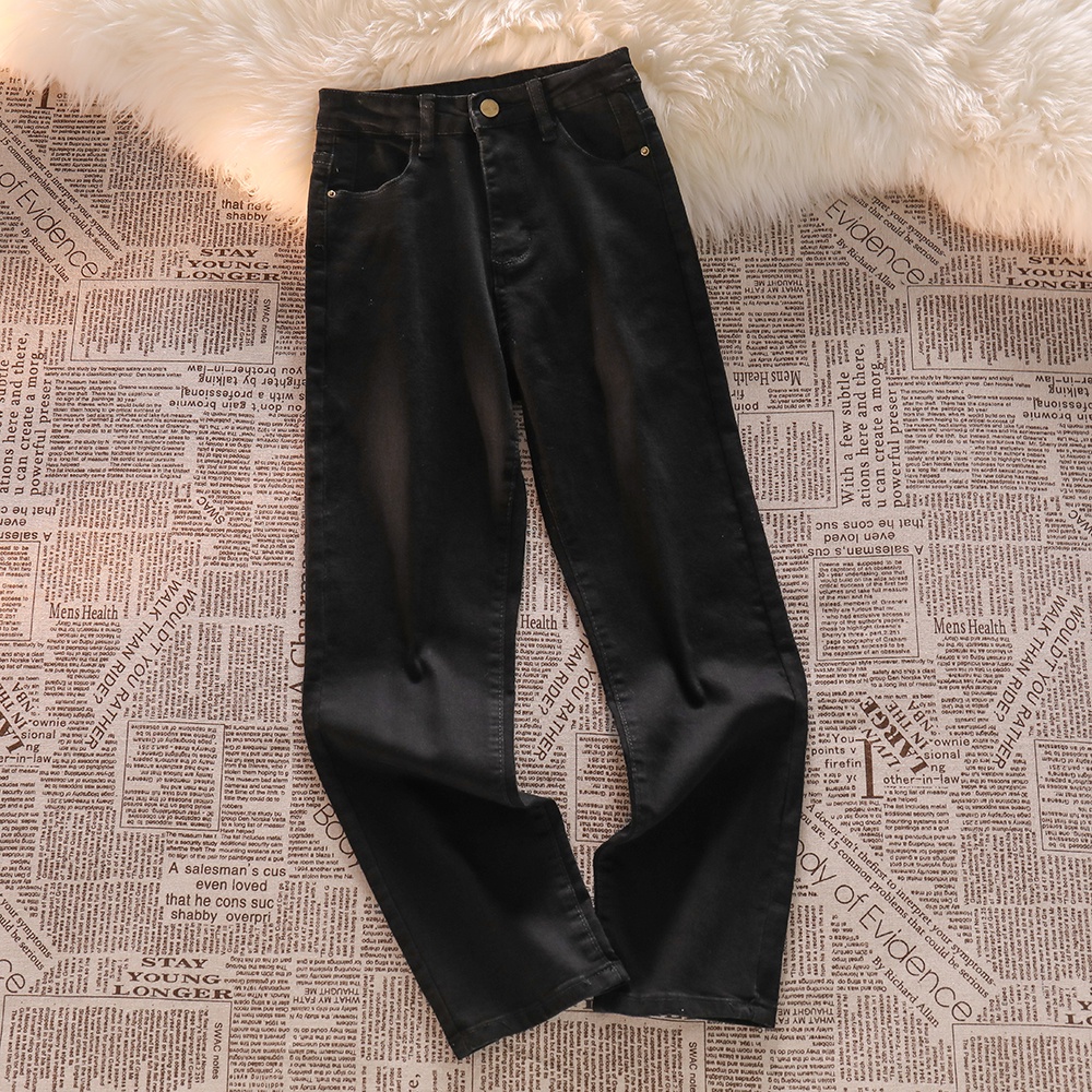 Warna Hitam Highwaist Melar Straight Celana Jeans Panjang Wanita Import（realpict）