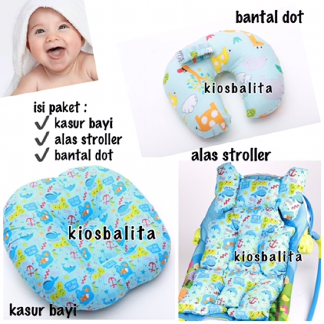 PAKET KADO LAHIRAN BAYI / PERLENGKAPAN BAYI PAKET KASUR BAYI + ALAS STROLLER + BANTAL DOT