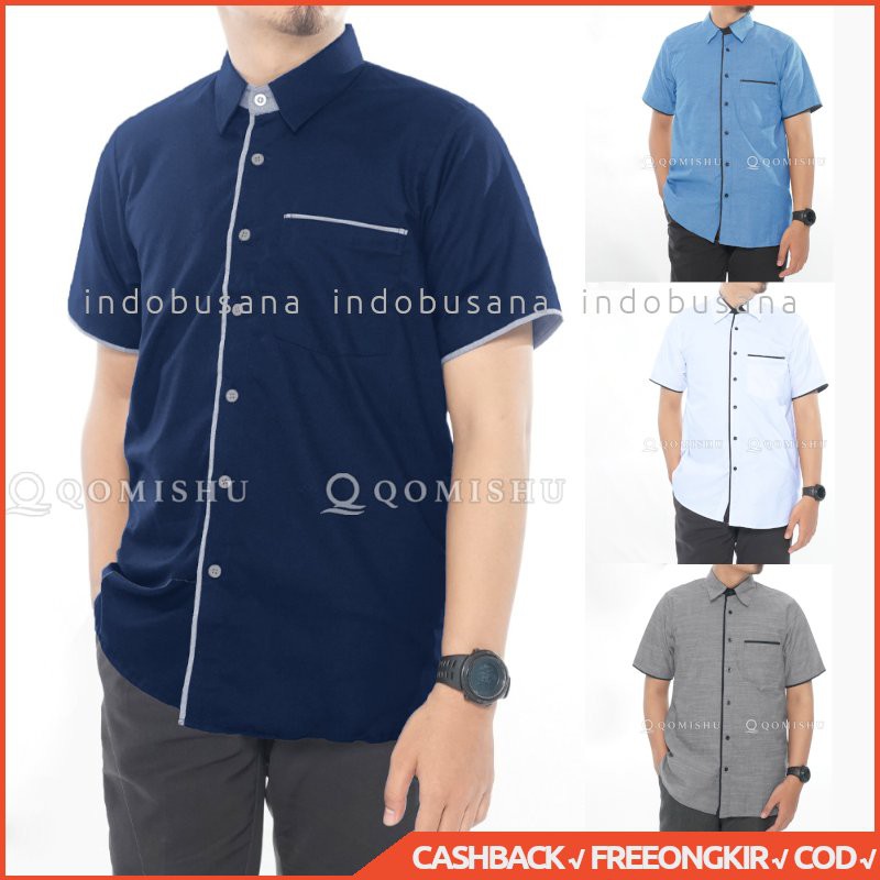 Kemeja Kasual Pria Slim Fit Simpel Modern KMQ QOMISHU