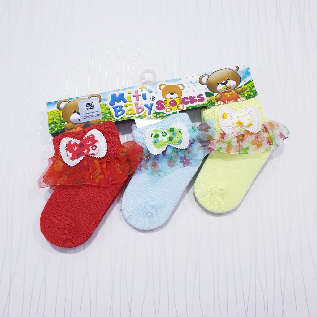 paket 3 pasang kaos kaki bayi perempuan motif renda warna warni lucu